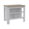 Light Oak and White Kitchen Island with Three Storage Shelves