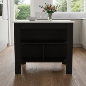 Modern Black Kitchen Island with a Marble Counter Top