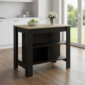 Modern Black Wengue and Light Oak Kitchen Island