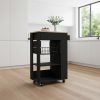 Sleek Black and Light Oak Portable Kitchen Cart