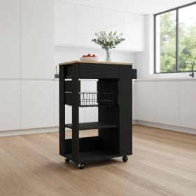 Sleek Black and Light Oak Portable Kitchen Cart