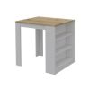 Stylish White and Pine Kitchen Counter and Dining Table Combination