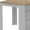 Stylish White and Pine Kitchen Counter and Dining Table Combination