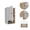16" Light Oak And White Wall Mounted Cabinet With Three Shelves