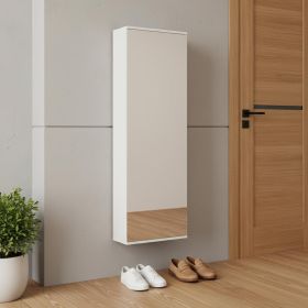 Stylish White  Wall Mounted Shoe Rack with Mirror