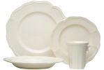 White Four Piece Scallop Stoneware Service For Four Dinner Plate Set
