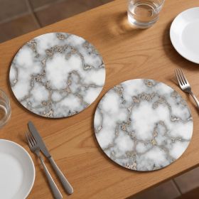 Set of Two Gray and Gold Abstract Cork Round Indoor Outdoor Placemats