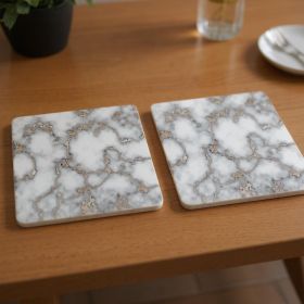 Set of Two Gray and Gold Abstract Cork Square Indoor Outdoor Placemats