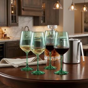 Set of Four Translucent Pale Green Large Wine Glasses