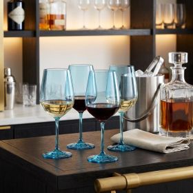 Set of Four Translucent Aqua Blue Large Wine Glasses