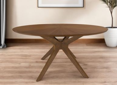 59" Brown Rounded Pedestal Base Dining Table