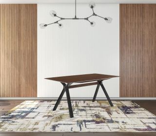 63" Walnut And Black Rectangular Dining Table