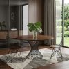 54" Brown And Black Rounded Solid Manufactured Wood And Iron Pedestal Base Dining Table