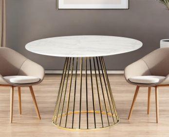 43" White And Gold Rounded Stainless Steel Pedestal Base Dining Table