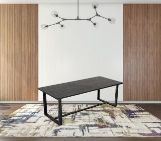 87" Black Rectangular Solid Manufactured Wood And Iron Dining Table