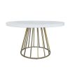 51" White And Brass Rounded Concrete And Iron Dining Table