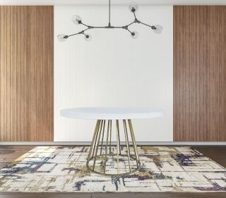 51" White And Brass Rounded Concrete And Iron Dining Table