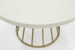 51" White And Brass Rounded Concrete And Iron Dining Table