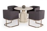 39" Off White And Off White And Brass Rounded Concrete Dining Table