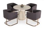 39" Off White And Off White And Brass Rounded Concrete Dining Table