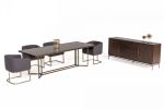 95" Dark Mango And Brass Rectangular Manufactured Wood And Iron Dining Table