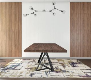 87" Walnut And Black Rectangular Manufactured Wood And Iron Dining Table
