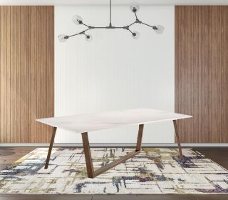 87" White And Walnut Rectangular Manufactured Wood And Solid Manufactured Wood Dining Table