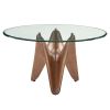 59" Clear And Brown Rounded Glass And Solid Manufactured Wood Pedestal Base Dining Table