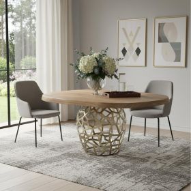 47" Acacia Live Edge Rounded Solid Wood And Brass Dining Table