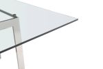59" Clear And Gunmetal Square Glass And Stainless Steel Pedestal Base Dining Table