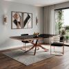 87" Black And Gold Glass And Stainless Steel Pedestal Base Dining Table