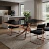 87" Black And Gold Glass And Stainless Steel Pedestal Base Dining Table