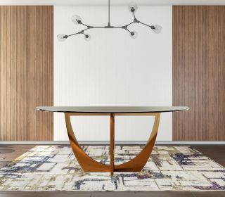 71" Clear And Gold Oval Glass And Stainless Steel Dining Table