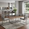 87" Clear And Silver Glass And Stainless Steel Pedestal Base Dining Table