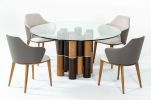 59" Clear And Walnut Rounded Glass And Solid Manufactured Wood Dining Table