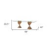 95" Clear And Brown Glass And Solid Wood Double Pedestal Base Dining Table