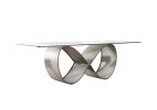 95" Clear And Grey Rectangular Glass And Metal Dining Table