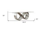 95" Clear And Grey Rectangular Glass And Metal Dining Table