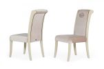 Set of Two Off White And Champagne Upholstered Velvet Dining Side Chairs