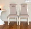 Set of Two Off White And Champagne Upholstered Velvet Dining Side Chairs