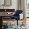 Blue and Beige And Black Upholstered Faux Leather Dining Arm Chair