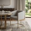 Light Gray And Antiqued Brass Upholstered Fabric Dining Arm Chair