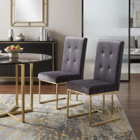 Set of Two Tufted Gray And Gold Upholstered Fabric Dining Side Chairs