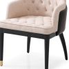 Tufted Beige And Black Upholstered Fabric Dining Arm Chair