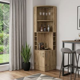 18" Brown Corner Bar Cabinet With Eleven Shelves