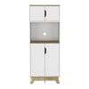 25.59" X 15.75" X 67.17" Light Oak / White Particle board Brussel Microwave Pantry Cabinet