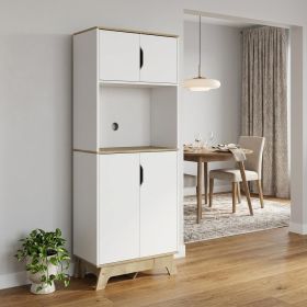 25.59" X 15.75" X 67.17" Light Oak / White Particle board Brussel Microwave Pantry Cabinet