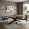 82" Natural And Black Solid Wood And Iron Pedestal Base Dining Table