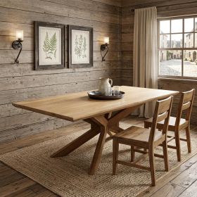 79" Natural Solid Wood Pedestal Base Dining Table