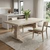 81" Antiqued White Solid Wood Trestle Base Dining Table